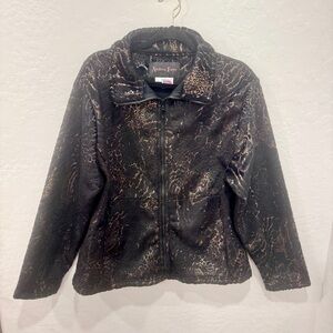 Andrea Faye Jacket Women’s Large Black Gold Burnout Vintage Animal Print Soft